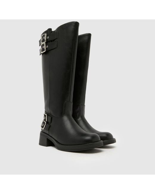 Schuh Black Disk Buckle Biker Boots