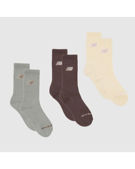 New Balance Brown Midcalf Logo Socks 3 Pack