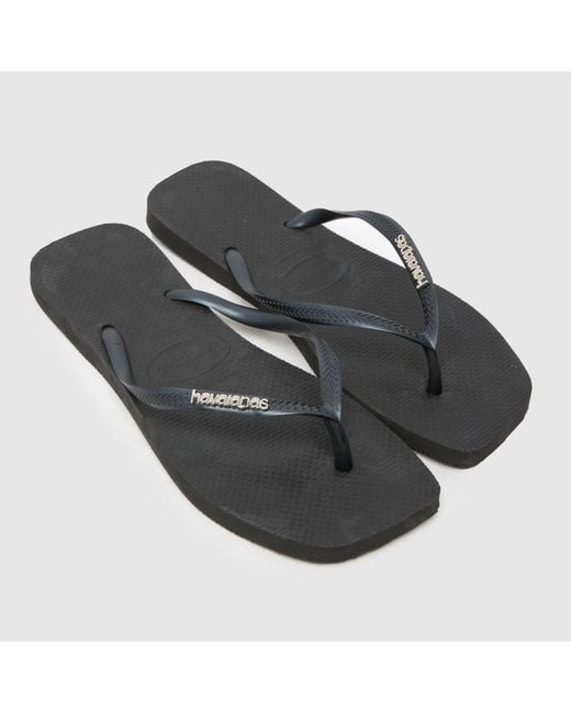 Havaianas Black Slim Square Logo Metallic Sandals