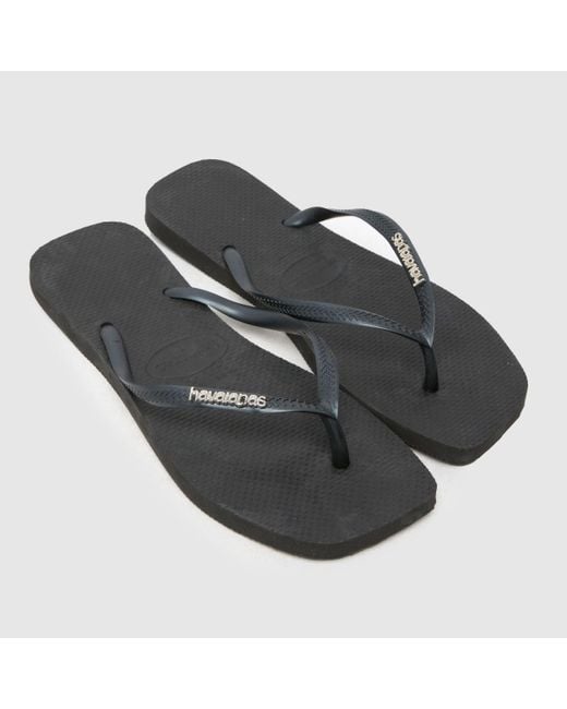 Havaianas Black Slim Square Logo Metallic Sandals