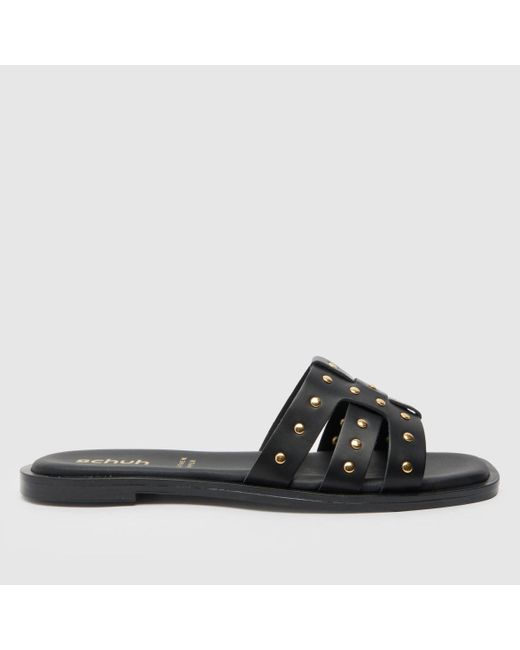 Schuh Black Tierney Leather Stud Mule Sandals In