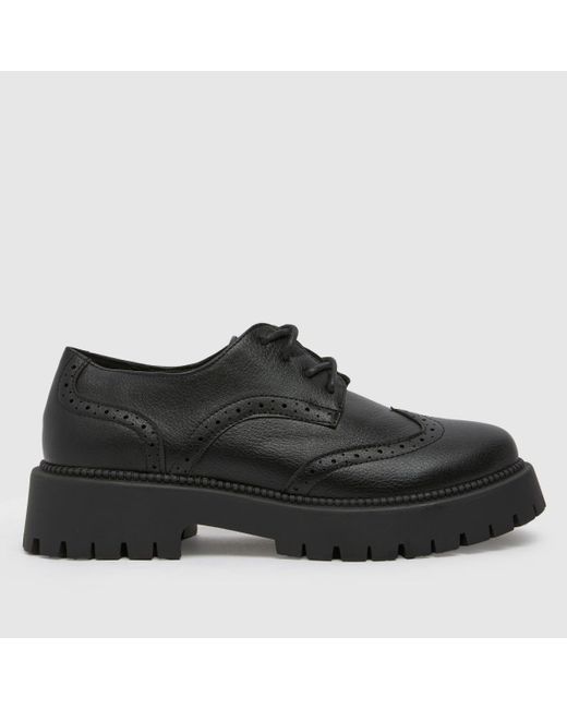 Schuh Black Wide Fit Lesley Brogue Lace-Up Flat Shoes