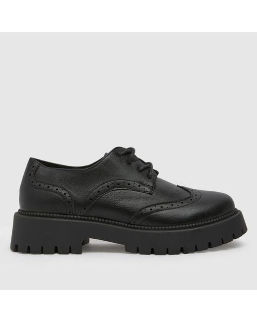 Schuh Black Wide Fit Lesley Brogue Lace-Up Flat Shoes