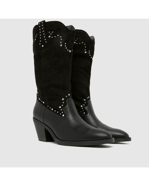 Schuh Black Brielle Studded Western Boots