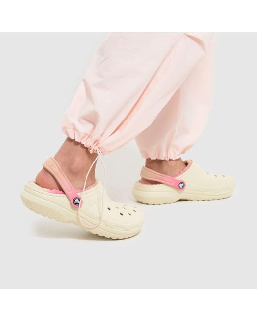 CROCSTM Natural Classic Lined Cozy Fuzz Clog Sandals In White & Pink
