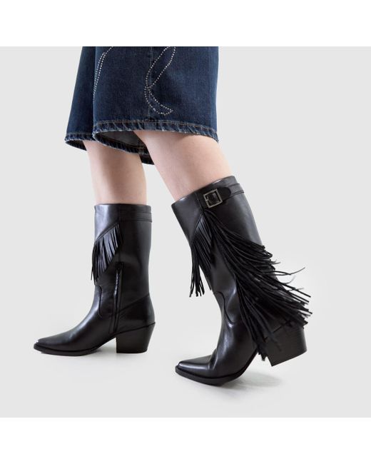 Schuh Black Dina Leather Tassel Western Boots