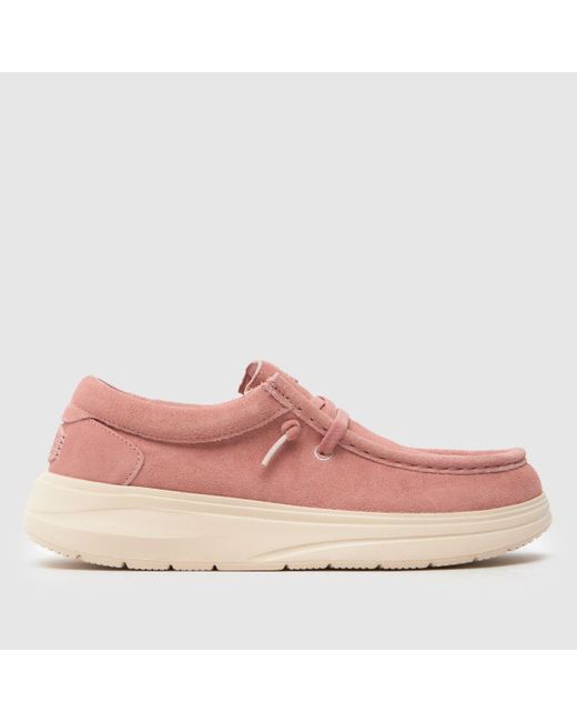 HeyDude Pink Wendy Comf Suede Trainers