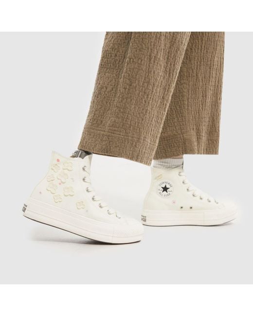 Converse White All Star Lift Hi Flower Play Trainers In