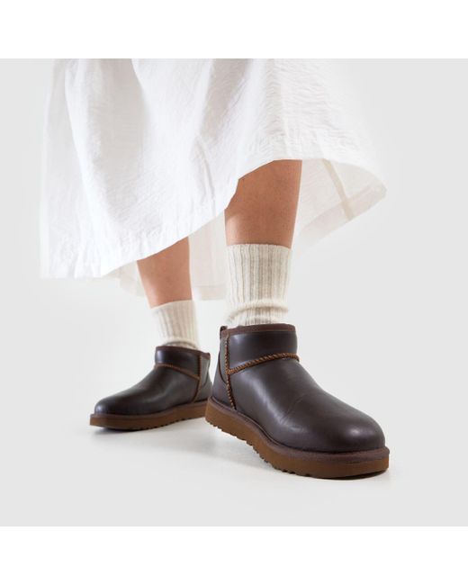 Ugg Brown Classic Ultra Mini Leather Boots