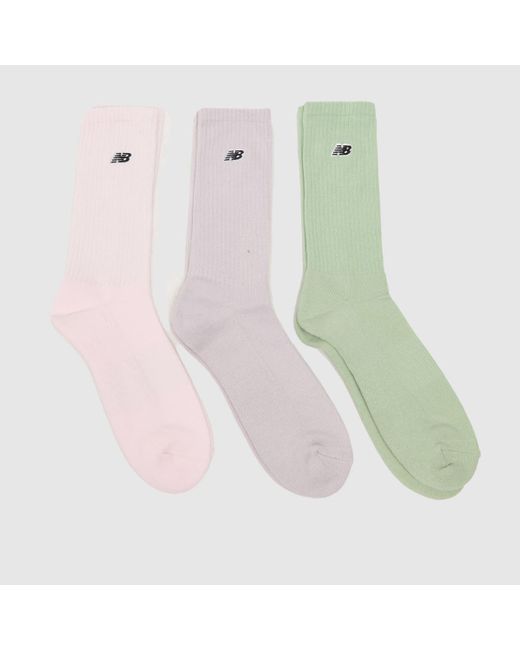 New Balance Green Small Logo Knit Socks 3 Pack