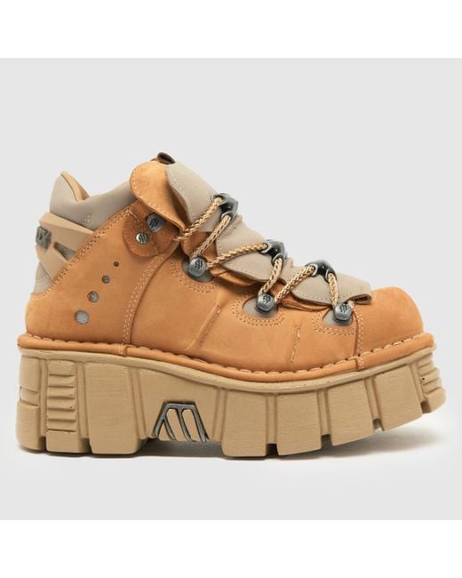 New Rock Natural Women's Brown Chunky Flatform Boots