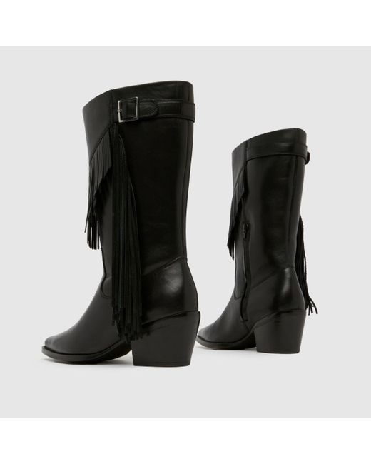 Schuh Black Dina Leather Tassel Western Boots