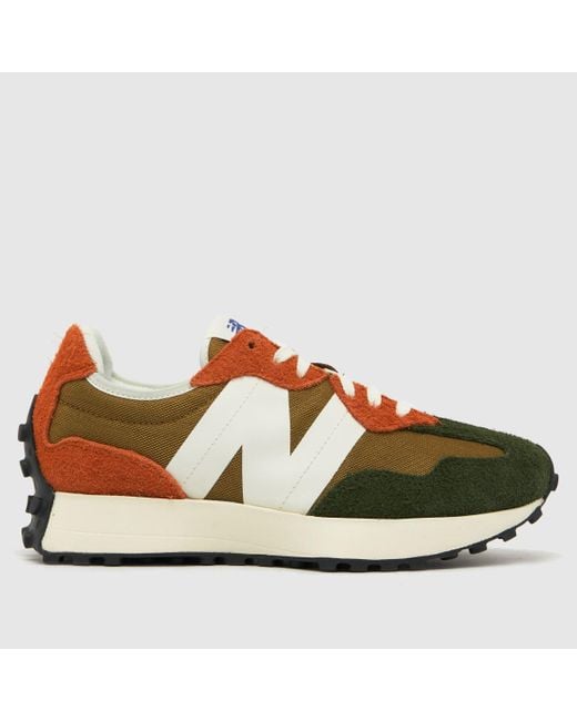 New Balance Brown 327 Trainers In Green & Orange