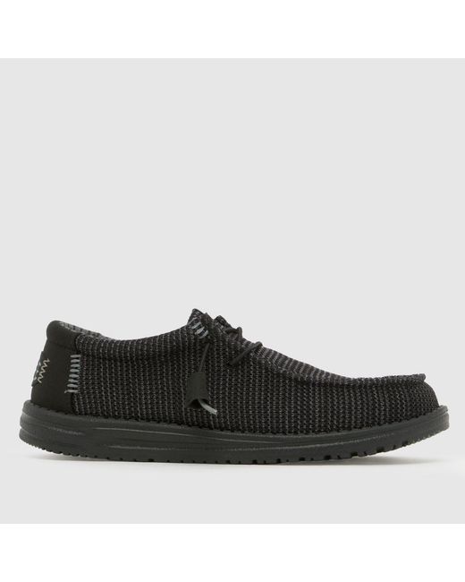 HeyDude Black Wally Stretch Sox Shoes for men