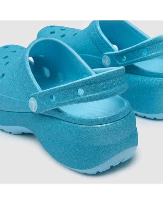 CROCSTM Blue Classic Platform Glitter Clog Sandals In