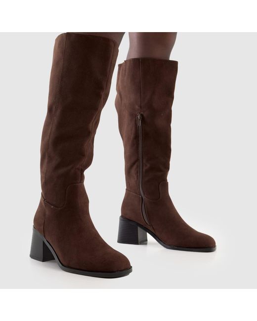 Schuh Brown Dot Block Heel Knee High Boots