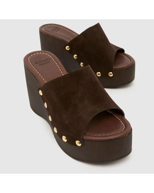 Schuh Brown Vixen Suede Wedge Clog Sandals