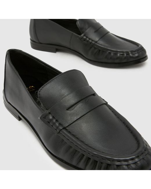 Schuh Black Lewis Leather Ruched Loafer Flats
