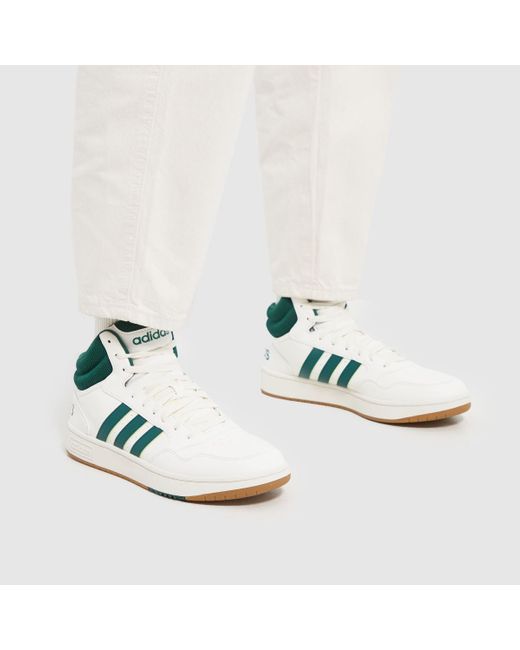 Adidas Hoops 3.0 Mid Trainers In White & Green for men