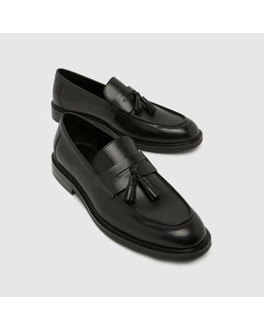 Schuh Black Rugby Leather Tassel Loafer Shoes for men