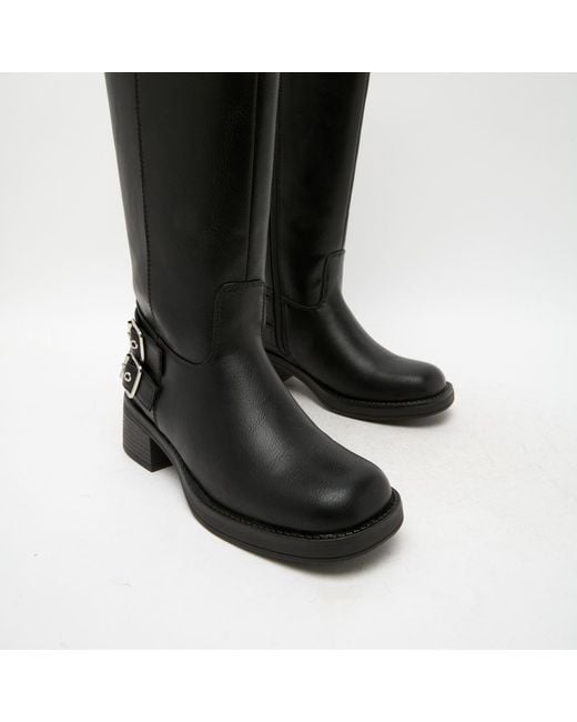 Schuh Black Disk Buckle Biker Boots