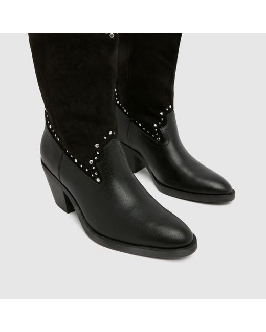 Schuh Black Brielle Studded Western Boots