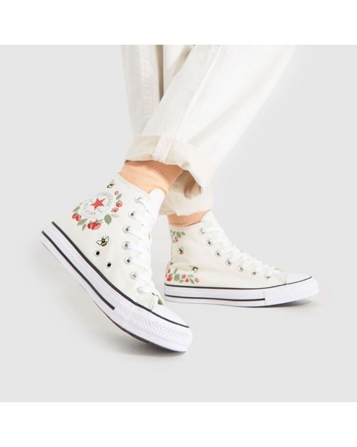 Converse All Star Hi Bees And Berries Trainers In White & Green