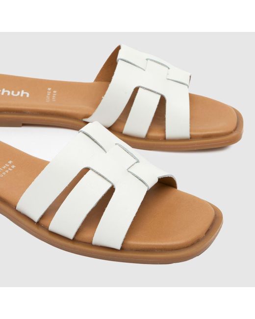 Schuh Brown Tierney Leather Slider Sandals In
