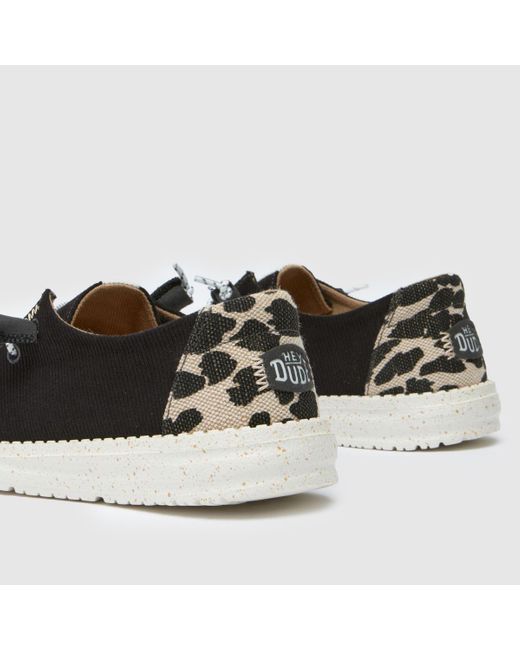 HeyDude Black Wendy Leopard Trainers In