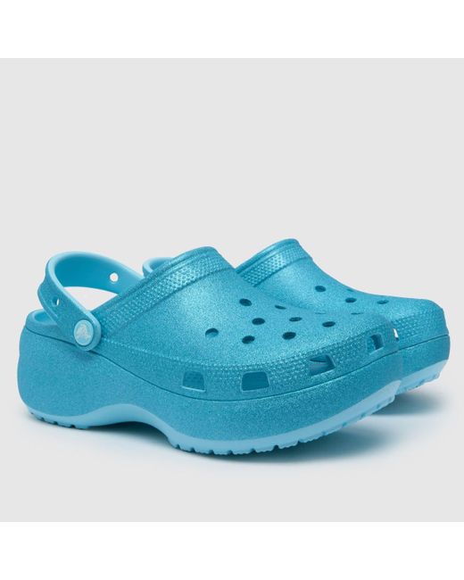 CROCSTM Blue Classic Platform Glitter Clog Sandals In