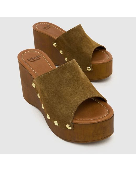 Schuh Brown Vixen Suede Wedge Clog Sandals