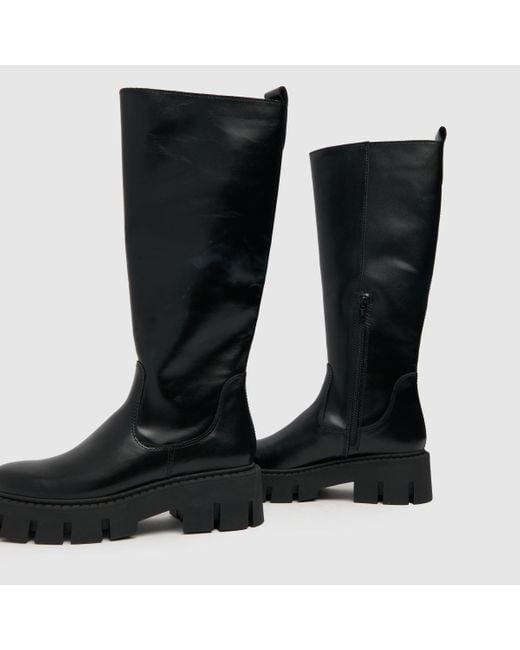 Schuh Black Ladies Dove Leather Chunky Knee Boots