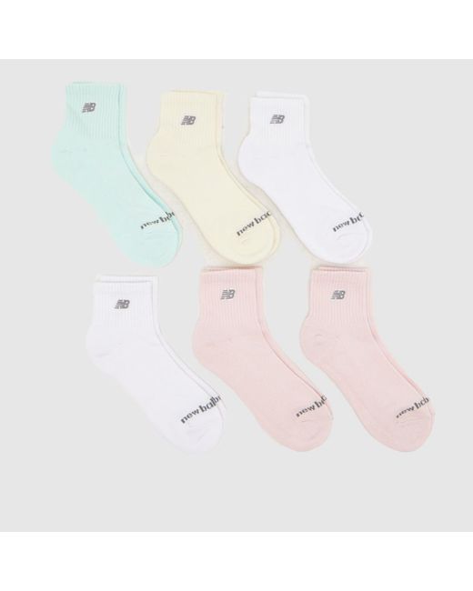 New Balance Pink Pastel Patch Ankle Socks 6Pk