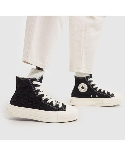 Converse All Star Lift Hi Flower Play Trainers - Black/white