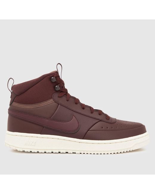Nike Brown Court Vision Mid Winter Trainers In White & Burgundy for men