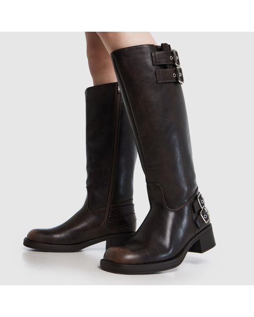 Schuh Black Disk Buckle Biker Boots