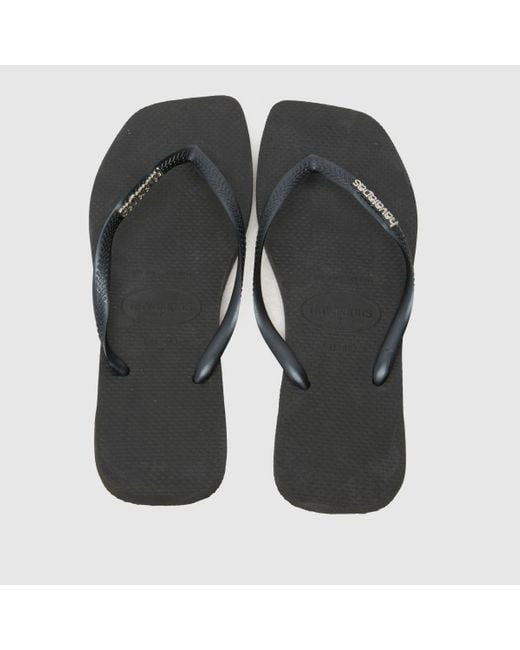 Havaianas Black Slim Square Logo Metallic Sandals