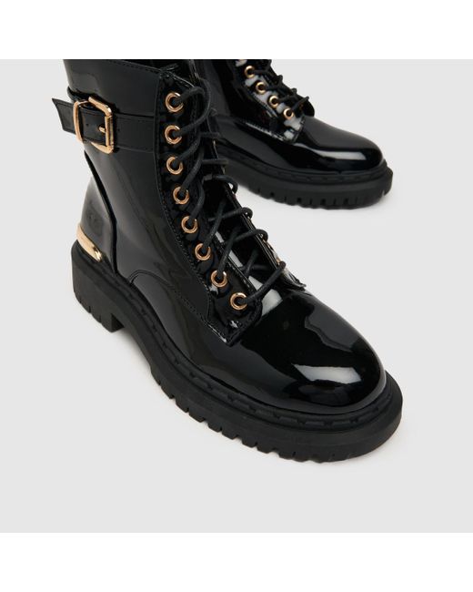 Schuh Black Ashley Patent Strap Lace Boots In