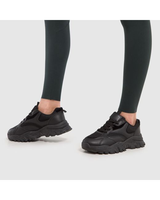 Schuh Black Maeve Chunky Lace Up Runner Trainers In