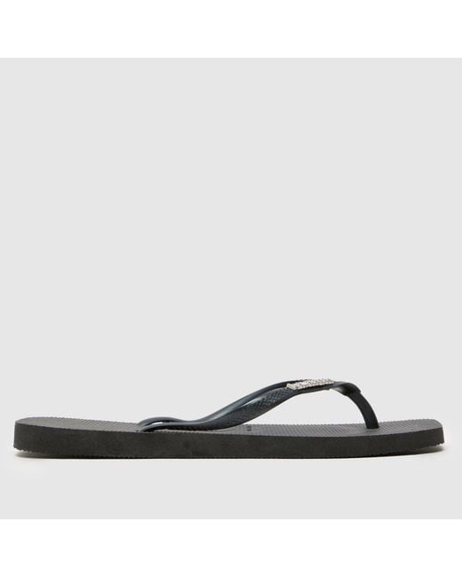 Havaianas Black Slim Square Logo Metallic Sandals