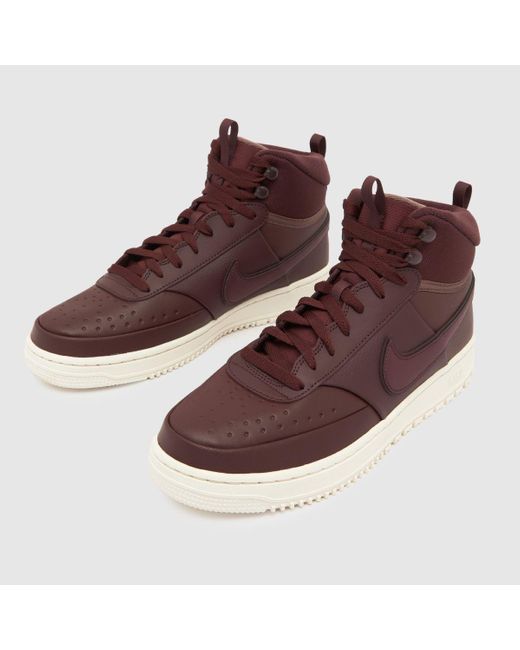Nike Brown Court Vision Mid Winter Trainers In White & Burgundy for men