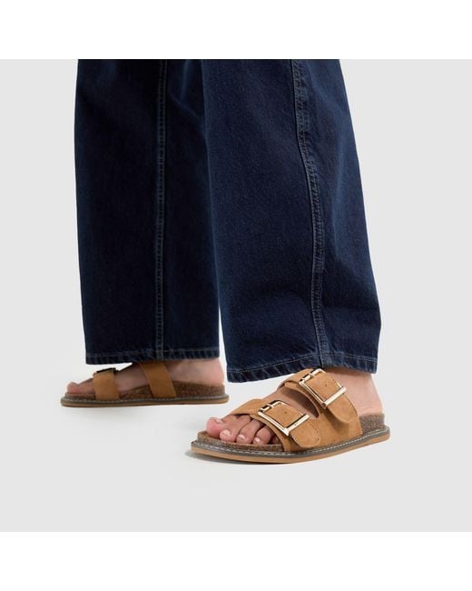 Schuh Brown Tamika Buckle Footbed Sandals