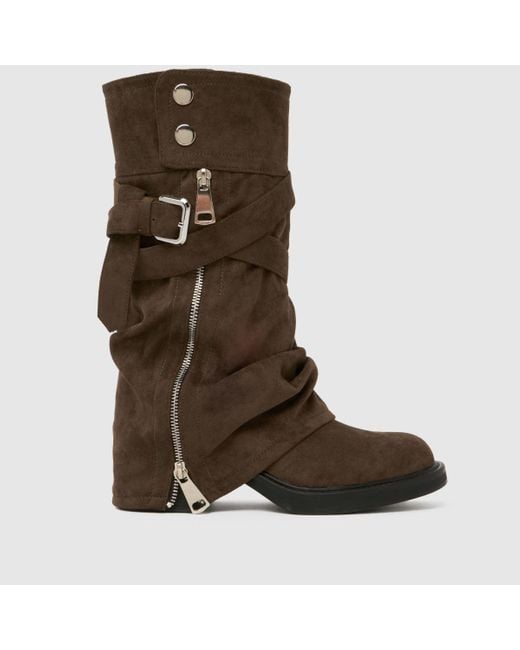 SIMMI Brown Lowry Ruched Biker Boots