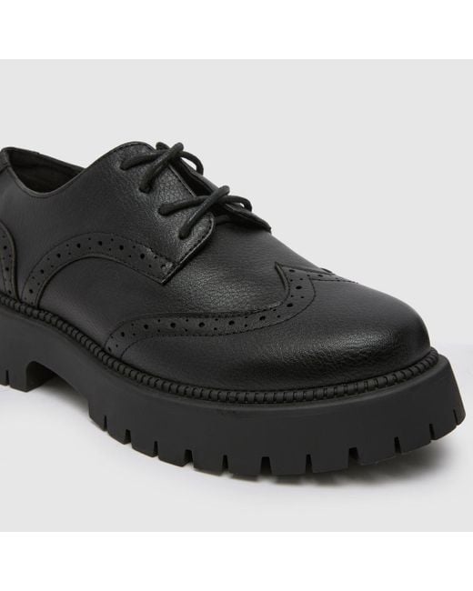 Schuh Black Wide Fit Lesley Brogue Lace-Up Flat Shoes