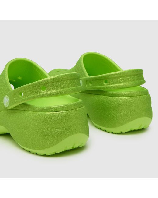 CROCSTM Green Classic Platform Glitter Clog Sandals In