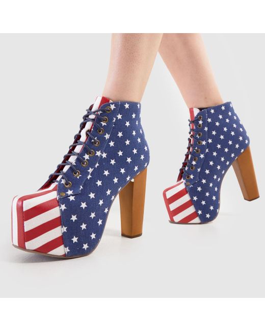 Jeffrey Campbell Blue Lita Stars Stripes Platform Boots