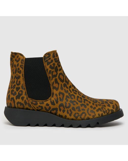 Fly London Black & Brown Fly Salv Leopard Ankle Boots