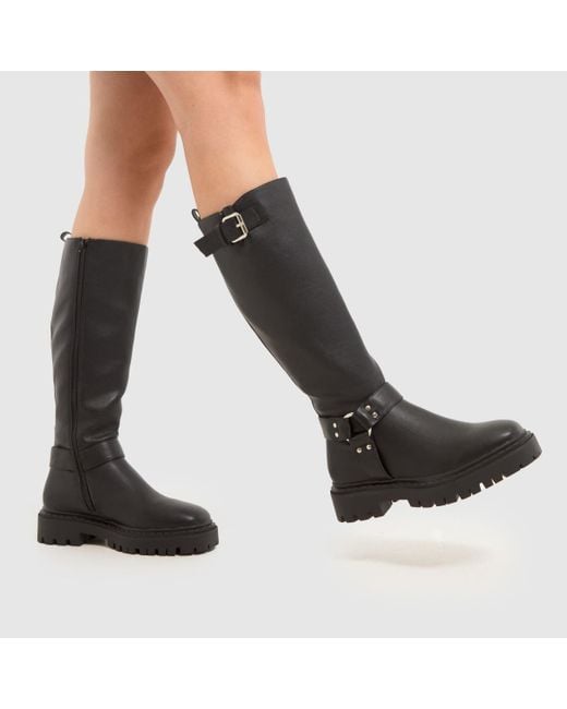 Schuh Black Ladies Dusk Hardware Chunky Knee Boots