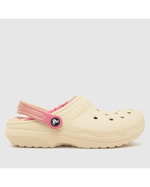 CROCSTM Natural Classic Lined Cozy Fuzz Clog Sandals In White & Pink