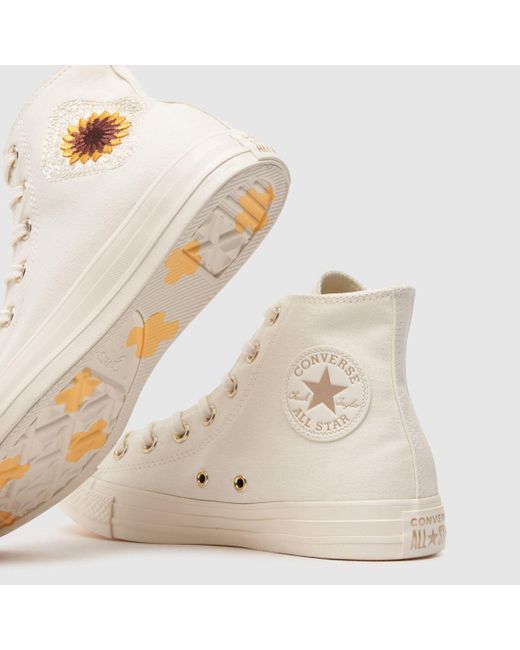 Converse Natural All Star Hi Festival Floral Trainers In White & Gold